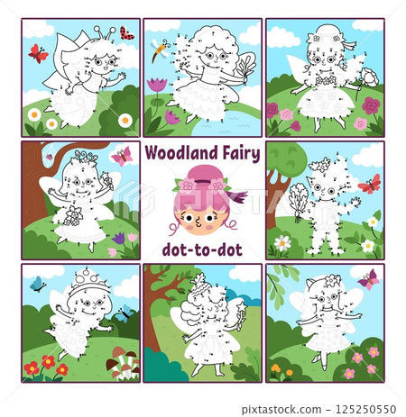 Vector fairyland dot-to-dot and color activity set with fairy, colored nature scene. Magic forest, garden connect the dots game for children. Who is missing printable worksheet collection with cute Vector fairyland dot-to-dot and color activity set with fairy, colored nature scene. Magic forest, garden connect the dots game for children. Who is missing printable worksheet collection with cute 125250550