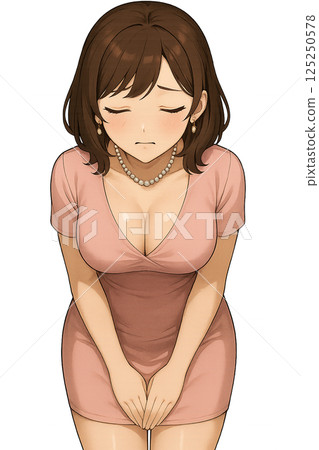 A woman in a pink dress bowing deeply A woman in a pink dress bowing deeply 125250578