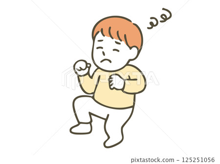 Illustration of a young boy with a troubled expression (sulky/terrible twos) 125251056