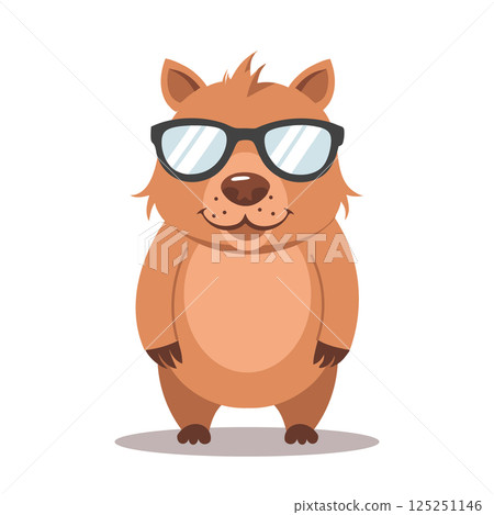 Cute funny animal capybara character in sunglasses. Illustration, children's print, postcard. 125251146