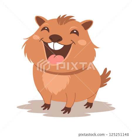 Cute funny capybara animal laughing. Illustration, children's print, postcard. 125251148