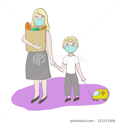 Mother and child in protective medical masks, health concept Mother and child in protective medical masks, health concept 125251806