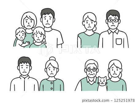 Illustration set of family members with dissatisfied expressions (parents and children, couples, seniors, and pets) Illustration set of family members with dissatisfied expressions (parents and children, couples, seniors, and pets) 125251978