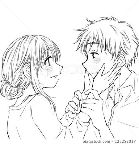 A friendly couple gazing at each other 125252017