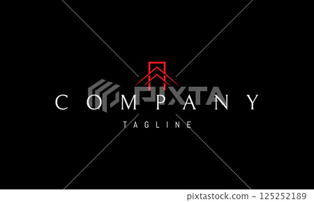 Vector golden logo with an abstract image of a doorway with an arrow pointing up. 125252189