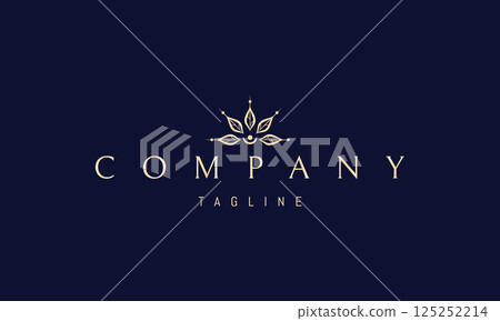 Vector golden logo with an abstract image of the sun with leaves in the form of sun rays. 125252214