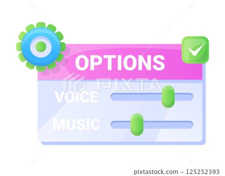 Game UI button. Mobile application or game interface element. Cartoon colorful design. Sticker or label for user interface 125252393