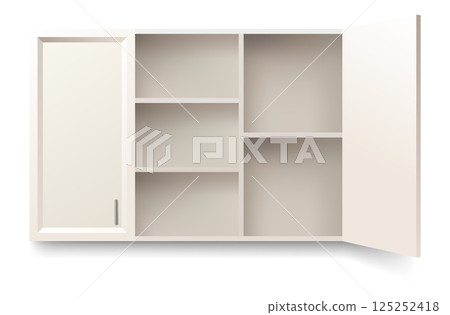 Kitchen cabinets mockup. Vector furniture for design interior. Isolated home workspace equipment. Interior office or living room object 125252418