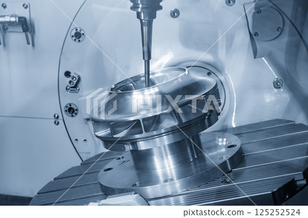 The 5-axis CNC milling machine cutting the high precision turbine part with solid ball end mill tool. 125252524