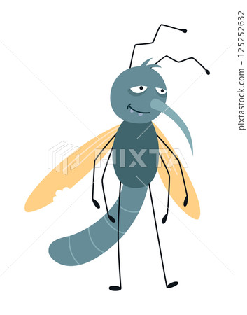 Cartoon mosquito, tired character. Bloodsucker insect, color flat icon. Cute mosquito isolated vector illustration 125252632