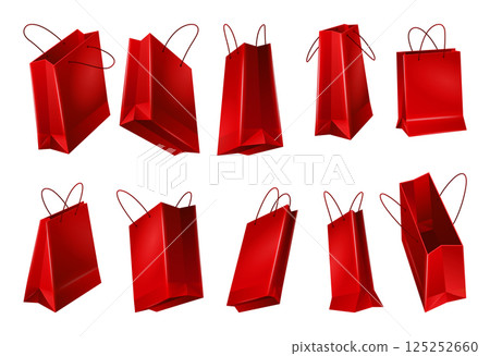 Paper shopping bags set with handle. Realistic craft paper with rope handles. Shop and supermarket packets, retail packaging Paper shopping bags set with handle. Realistic craft paper with rope handles. Shop and supermarket packets, retail packaging 125252660