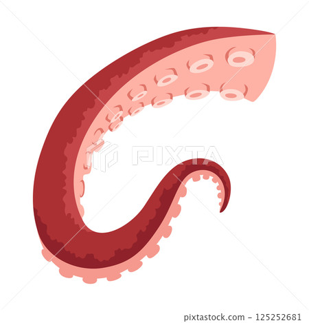 Octopus tentacles or sea squid icon. Spooky marine monster arm on white background. Vector cartoon underwater animal Octopus tentacles or sea squid icon. Spooky marine monster arm on white background. Vector cartoon underwater animal 125252681