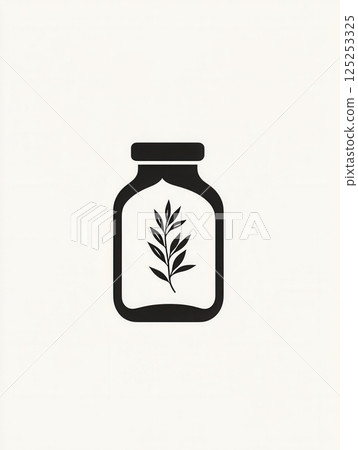 A sleek and simple spice jar design in black and white showcases an elegant herbal motif, perfect for contemporary kitchen decor. 125253325