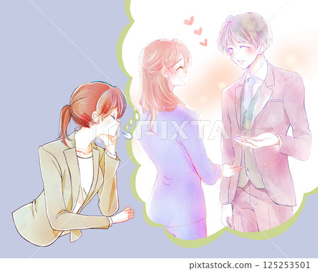 一位女職員在想像一對友善的辦公室情侶時嘆了口氣 125253501