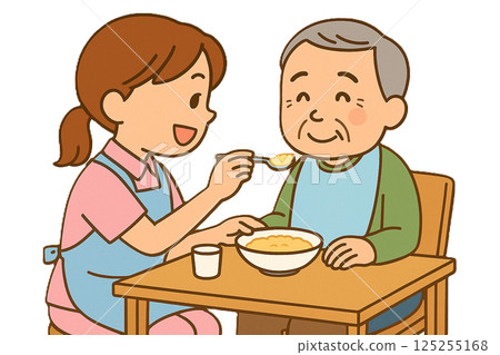 Caregiver assisting with meals (transparent background) 125255168
