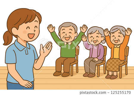 Caregivers having recreational activities with elderly people (transparent background) Caregivers having recreational activities with elderly people (transparent background) 125255170
