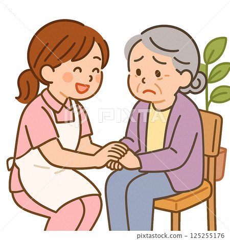 Caregiver caring for an elderly person with dementia (transparent background) 125255176