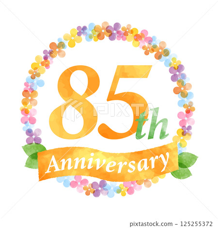 85th anniversary design decorated with pink flower wreath 125255372