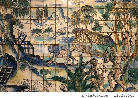 Ceramic azulejos on a wall in Lisbon, Portugal Ceramic azulejos on a wall in Lisbon, Portugal 125255562