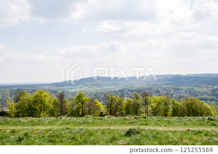 登比斯山 (Denbies Hillside) 山頂，藍天白雲下，俯瞰倫敦郊區的城市景觀 125255569