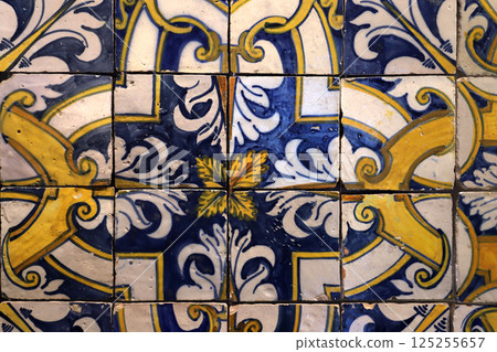 Ceramic azulejos on a wall in Lisbon, Portugal Ceramic azulejos on a wall in Lisbon, Portugal 125255657