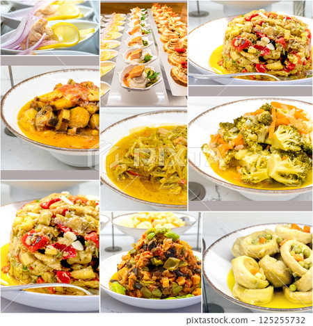 Collage of Mediterranean cold vegetable appetizers 125255732