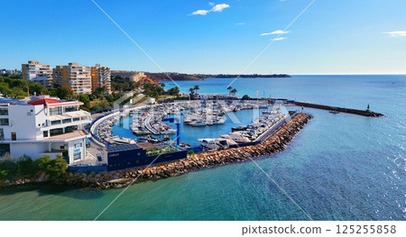 Aerial stunning coastal view of Dehesa de Campoamor on Costa Blanca 125255858