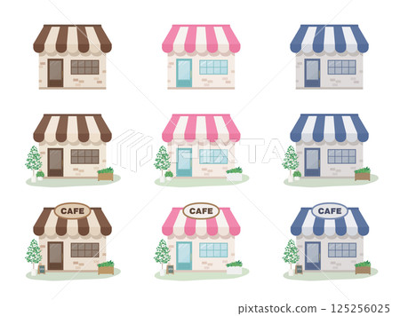 Cafe store exterior illustration material set Cafe store exterior illustration material set 125256025