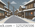 A Japanese-style townscape covered in snow 125256506