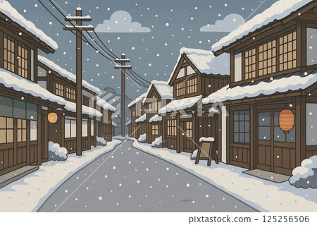 A Japanese-style townscape covered in snow 125256506
