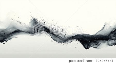 Monochrome abstract background with flowing lines and ink splashes in high contrast 125256574