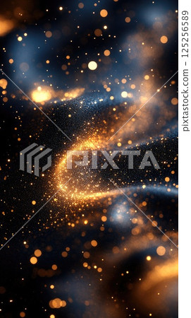 Elegant abstract background featuring golden dust particles on a dark surface with smooth lines Elegant abstract background featuring golden dust particles on a dark surface with smooth lines 125256589