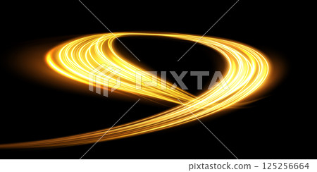 An elegant swirl of golden light on a black background creates a captivating visual experience for all An elegant swirl of golden light on a black background creates a captivating visual experience for all 125256664