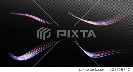 Dynamic Red and Blue Light Streaks that are perfect for creating stunning and innovative designs and artworks 125256747