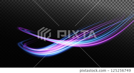 Vibrant and Curved Light Streaks in Beautiful Blue and Purple Colors Create a Stunning Visual Effect 125256749