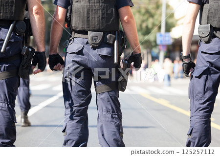 Special police forces on duty during street protest 125257112