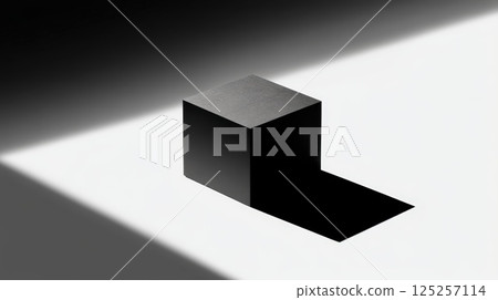 Abstract Black Cube With Shadow in Minimalist Studio Lighting 125257114