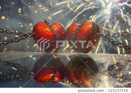 Shattered Hearts, a powerful symbol representing both heartbreak and the process of healing 125257238