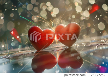Romantic HeartShaped Symbols Embellished with Sparkles and a Lovely Bokeh Effect Background Romantic HeartShaped Symbols Embellished with Sparkles and a Lovely Bokeh Effect Background 125257252
