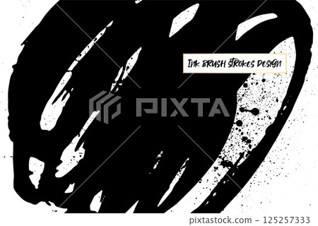 Ink brush strokes background. Grunge Brush strokes Background. Grunge texture Background. Abstract Black and white grunge texture. Vector brush stroke texture. Black ink, paint splatter. 125257333