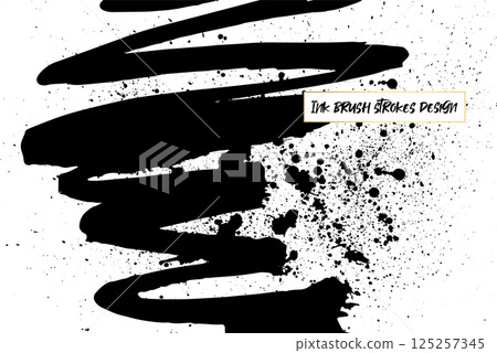 Ink brush strokes background. Grunge Brush strokes Background. Grunge texture Background. Abstract Black and white grunge texture. Vector brush stroke texture. Black ink, paint splatter. 125257345