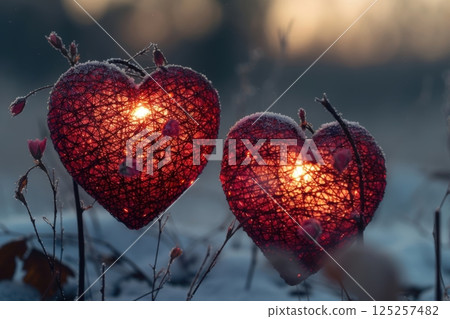 Gorgeous HeartShaped Lanterns Brightening Up the Winter Landscape with Their Warm Glow 125257482