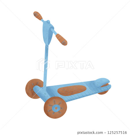 Children's cartoon blue scooter, handmade digital illustration on a white background. An element for the design Children's cartoon blue scooter, handmade digital illustration on a white background. An element for the design 125257516