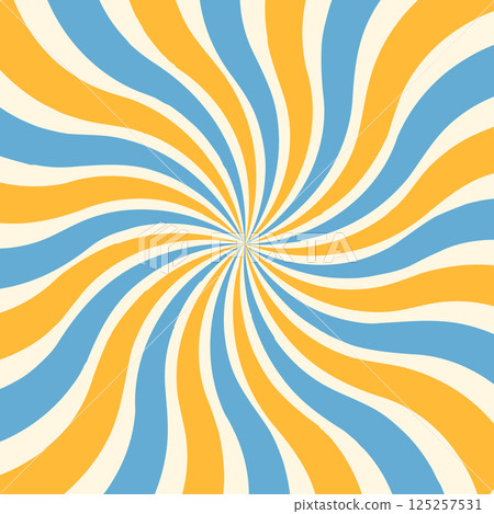 Circus background and spiral retro rays vector pattern. Vintage poster of red white sun or star burst radial lines with grunge texture, circus, carnival, summer fair or chapiteau backdrop 125257531