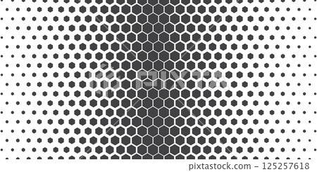 Vector Halftone hexagonal abstract geometric background. Black and white vector pattern. Hipster fashion design print. Honeycombs on a white background. Healthcare, science and medicine background 125257618