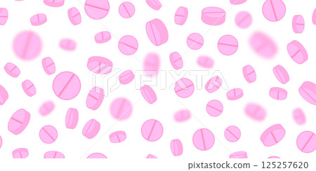 Vector Set of Pink Pills. Circle Pink Tablets Seamless Background. Medical Pattern Vector Set of Pink Pills. Circle Pink Tablets Seamless Background. Medical Pattern 125257620
