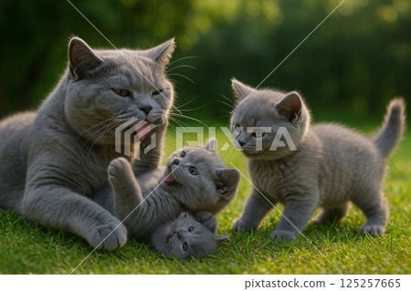 British Shorthair cat and kitten 125257665