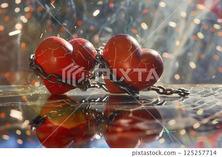 Broken Hearts Bound by Chains That Symbolize the Multitude of Loves Struggles and Trials 125257714