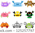 colorful doodle cartoon robot crabs in various whimsical designs and expressions. 125257797