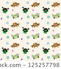 Seamless pattern colorful doodle cartoon robot crabs in various whimsical designs and expressions. 125257798
